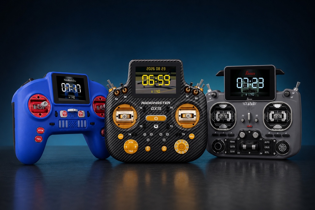 FM2M D-Clock running on HelloRadioSky V12, RadioMaster GX15, and Jumper T22 radios